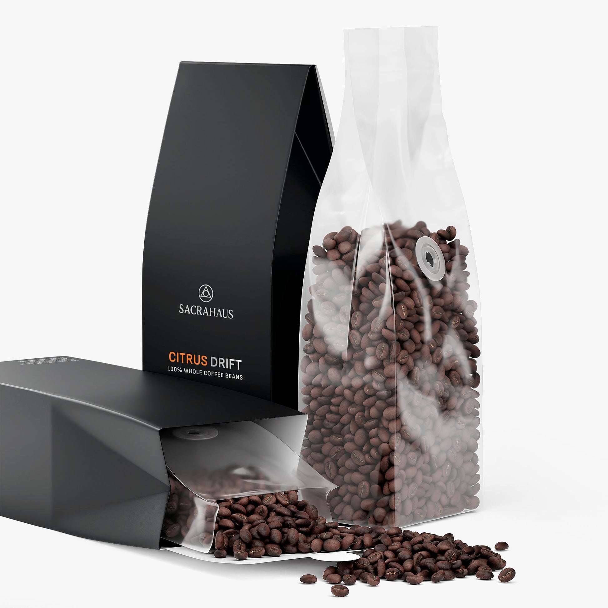 SACRAHAUS Citrus Medium Roast Coffee Beans in sleek black packaging for a refreshing coffee experience