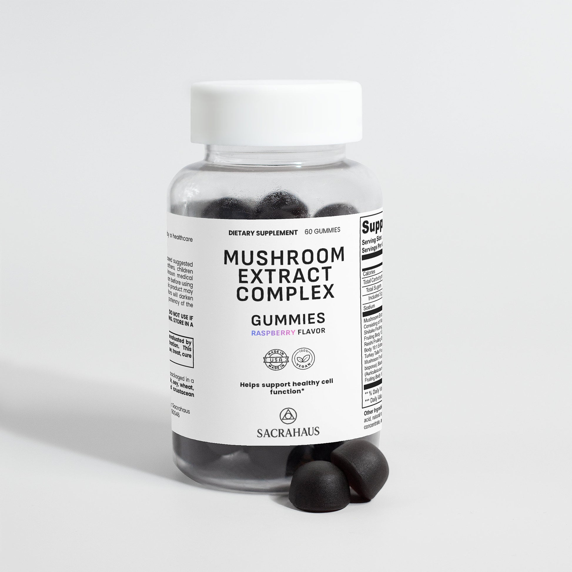 SACRAHAUS Mushroom Extract Complex Gummies in Raspberry Flavor for Healthy Cell Support